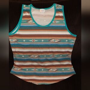 LuLaRoe Teal and Brown Striped Tank Top